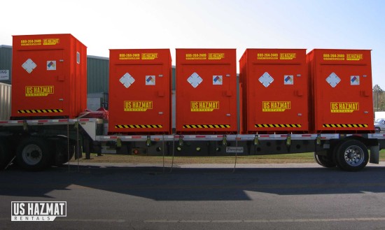 US HAZMAT Rentals Storage lockers on a trailer.
