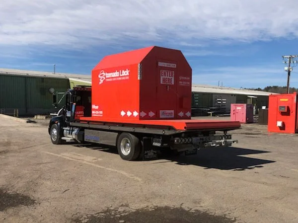 tornado-lock-shelter-roll-back-d Tornado Shelter on Roll-Back for Delivery